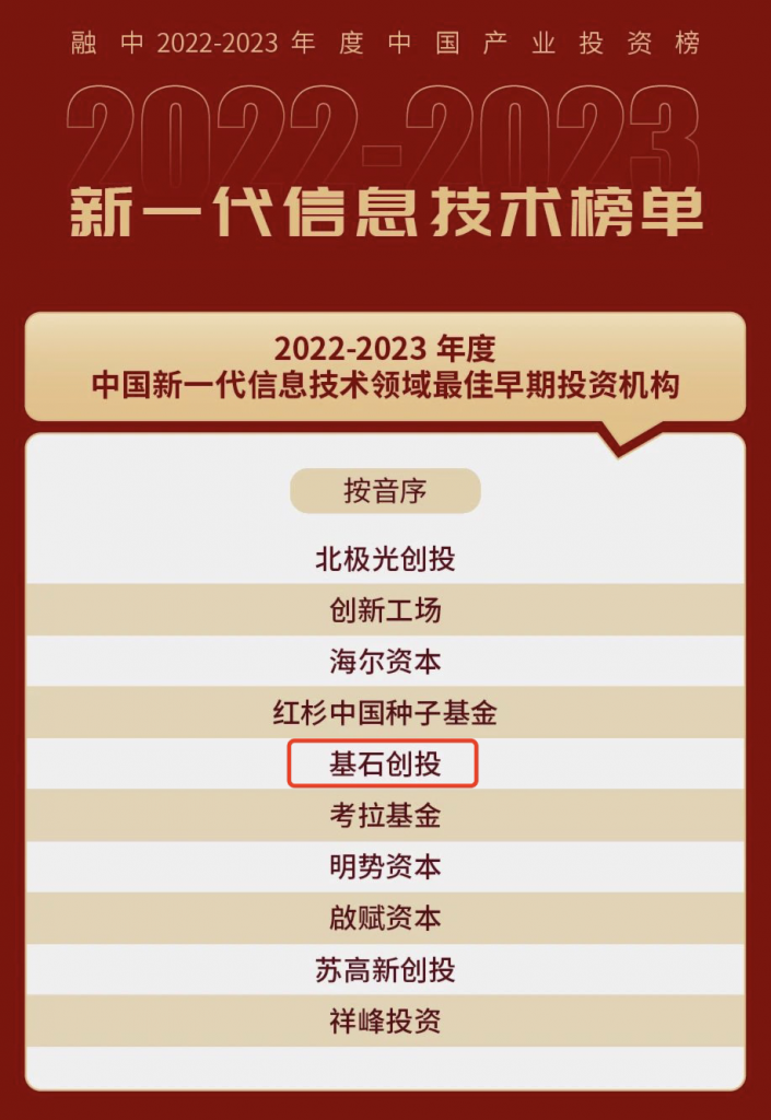 基石创投荣登融中2022-2023年度中国产业投资榜多项榜单｜喜报